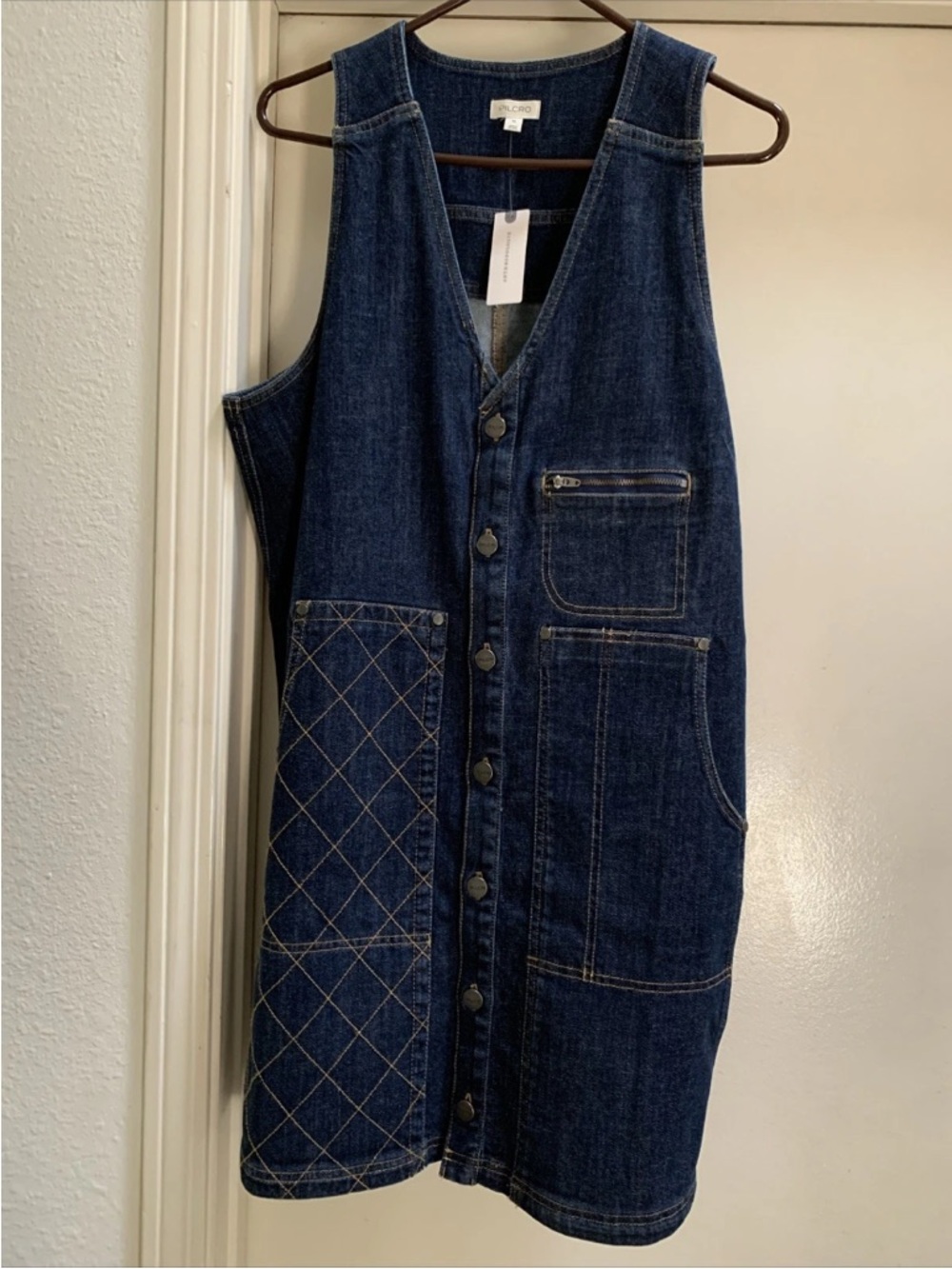 Pilcro Anthropologie Pinafore V Neck Mini Blue Denim Dress XL New NWT Sleeveless - Picture 7 of 11